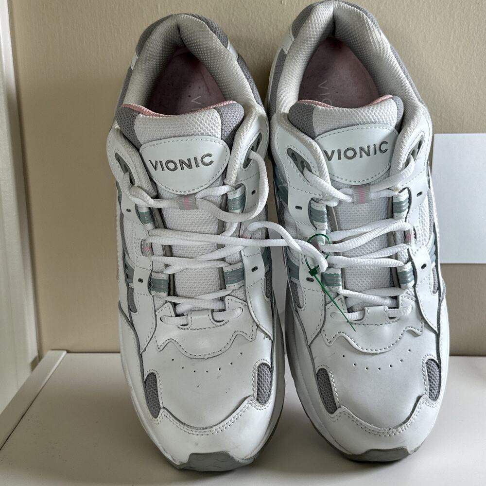 Women’ 12 US 44EU -Vionic 23Walk Classic Sneaker Shoes White Blue Pink Leather